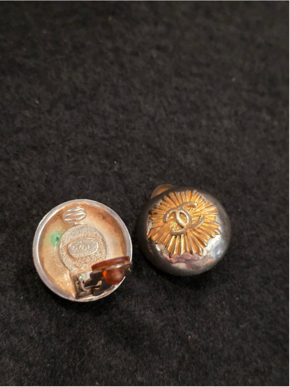 RARE 1996 Date Stamped Chanel Two-Tone Sunburst Earrings - Picture 8 of 8